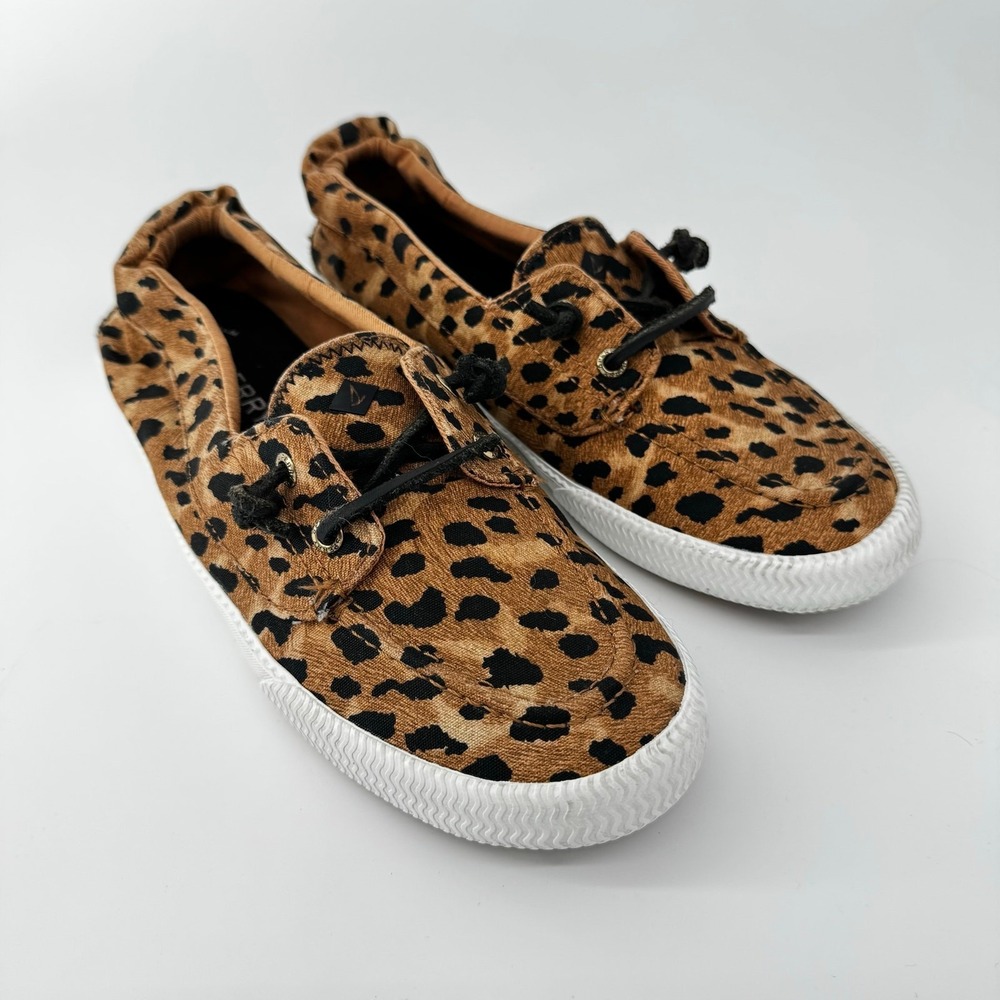 Sperry Crest Vibe Boat Shoes Womens 8.5‎ Leopard Animal Print Cheetah Preppy